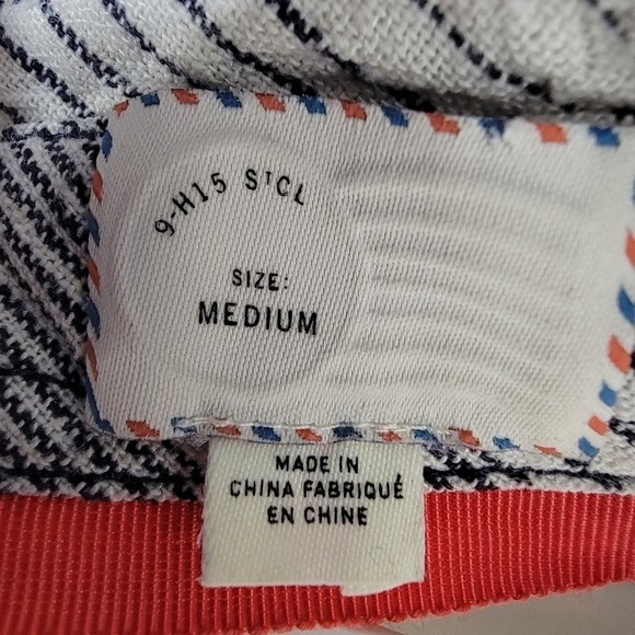 9-H15 STCL Anthro Linen Stripe Tunic Top Navy Blue Women's Sz Medium Boho Casual - Picture 9 of 15